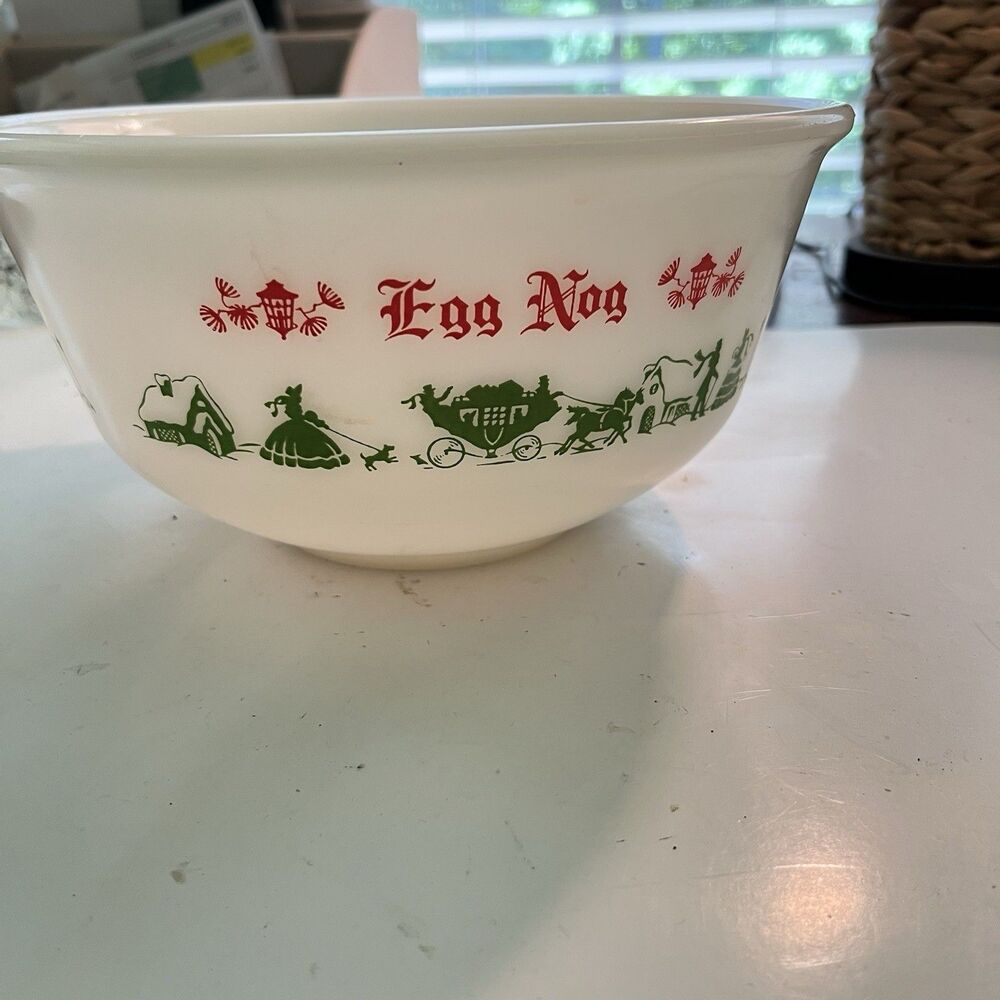 Vintage Hazel Atlas Egg Nog Bowl Only Red Green Christmas